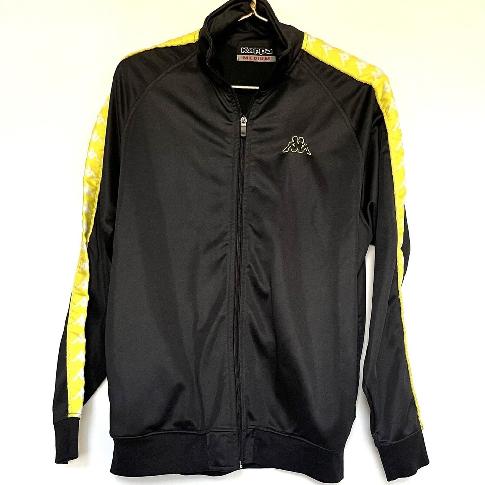 Kappa Full Zip Jersey Jacket Medium Mock Neck Black Arm Logo Fleece Lined